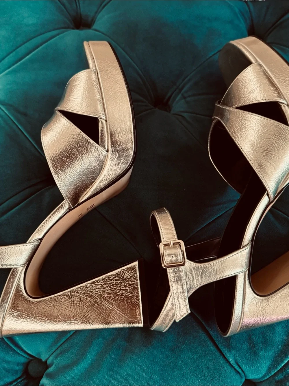 Mix No. 6 Metallic Gold Strappy Block Heel Sandals